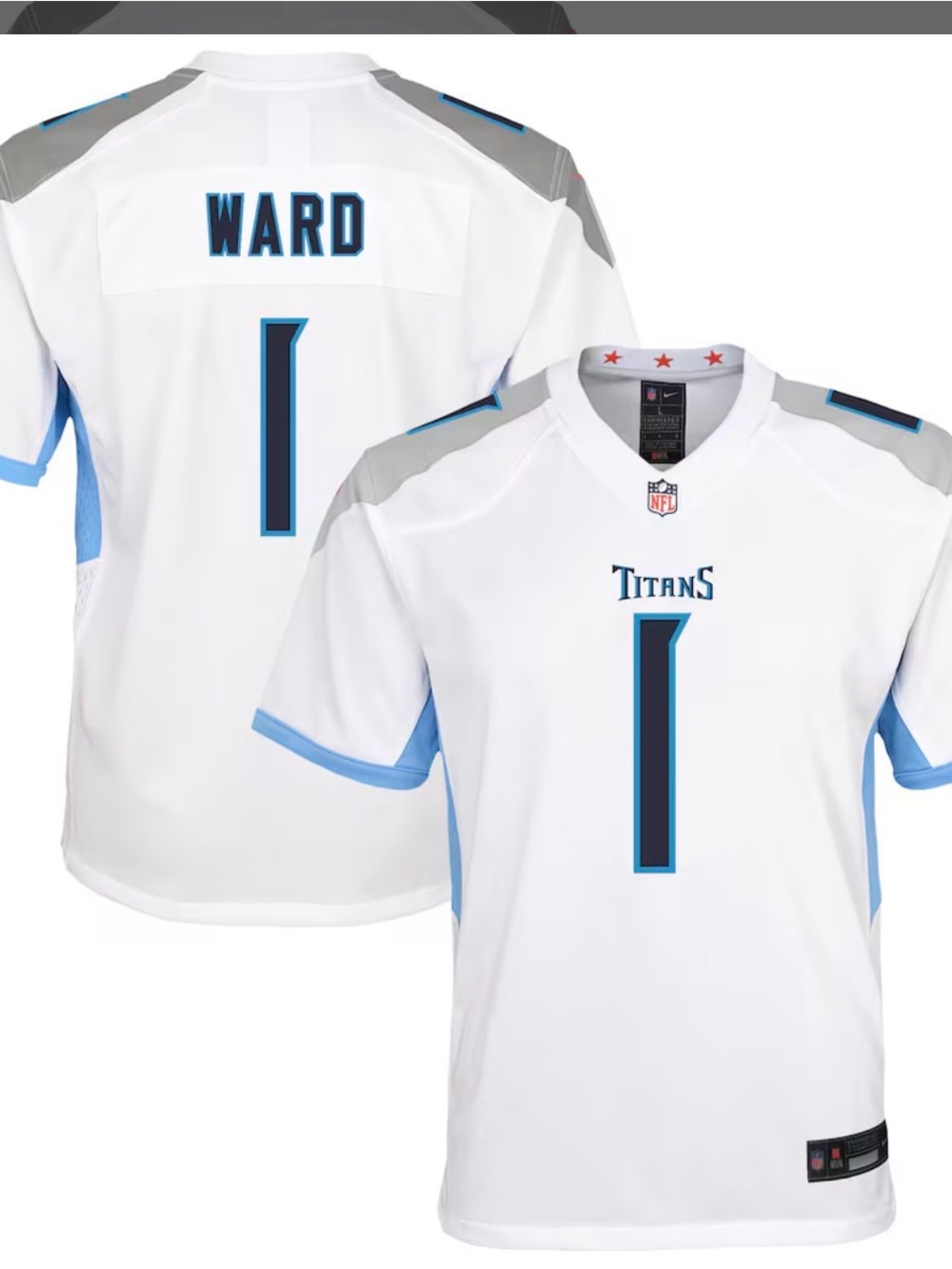 NFL Nike Tennessee Titans White Blue Gray Ward #1 Jersey Youth Medium